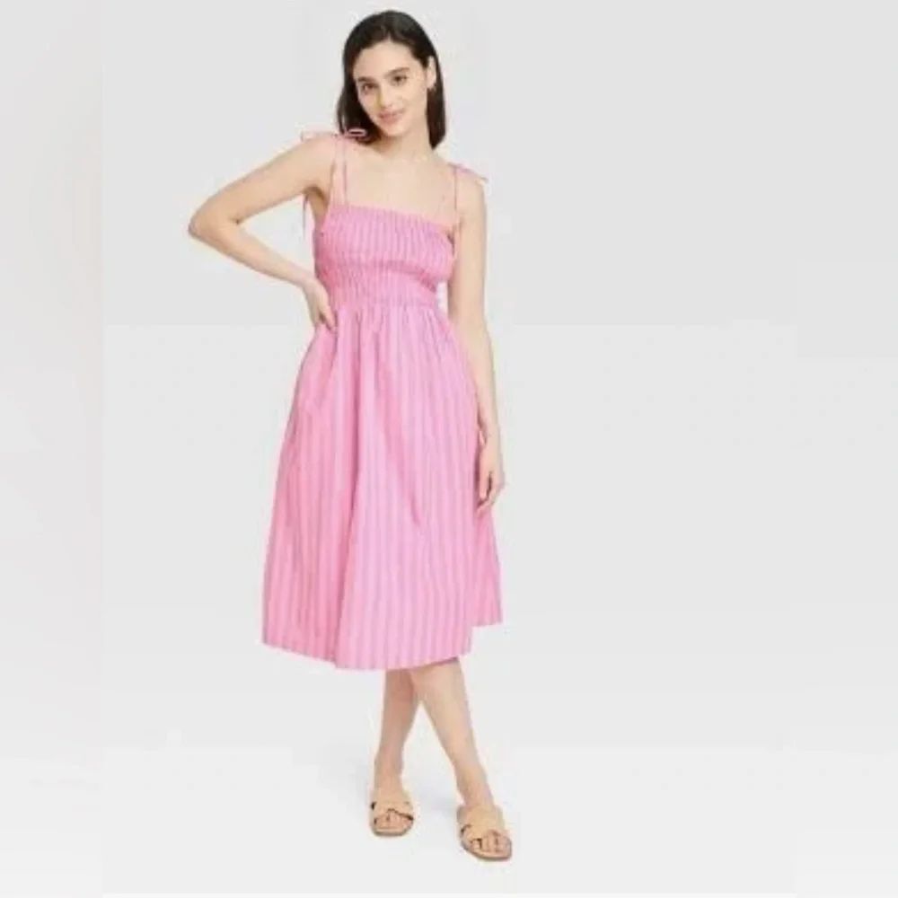 New Day Women's pink striped Midi Smocked Sundress size XL